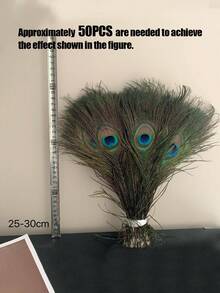50/25 piezas a granel de plumas de pavo real falsas de alta calidad - Plumas simuladas de lujo elegante bohemio, perfectas para decoración de mesa de boda, relleno de jarrones, accesorios para el hogar, manualidades DIY y adornos navideños para fiestas - Multicolor - Ver 2