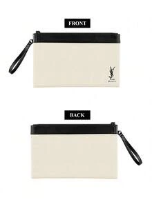 Yves Saint Laurent 美妆大号手腕包，黑白拉链化妆包，带可拆卸肩带，240x150mm，女士化妆包，旅行及日常使用 - 白黑色 - 查看 2