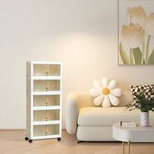 Armario Móvil de Almacenamiento con Doble Puerta y 5 Niveles Mejorado,Plástico Resistente al Agua, Diseño Plegable con Ruedas para Dormitorio, Lavandería, Oficina y Organización Debajo de la Cama - Estilo Contemporáneo, Solución de Almacenamiento Móvil | Estética Moderna | Organizador Versátil, Almacenamiento en Armario, Almacenamiento Debajo de la Cama - Blanco - Ver 2
