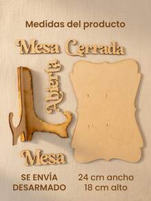 1 pza Letrero Mesa Abierta Cerrada Rústico, Decoración Fiesta Aesthetic Minimalista, Madera MDF DIY, Base para Candy Bar, Regalo Boda - Café integral - Ver 2