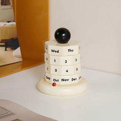 1pc Vintage Rotating Desk Calendar - Manual Date Tracker With Week/Month View, Beige/Black Retro Design - Made Of Wood - Portable Organizer For Home Office Meeting Schedule - Unique Desk Decor Gift Idea, Classic Aesthetics, Durable Construction