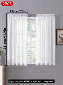 2 Panels Plain Voile Sheer Curtains, Removable Light-Filtering Decorative Drapes For Bedroom And Living Room - White - View 10
