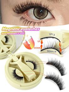 MAGEFY 1 Set Reusable Magnetic Natural False Eyelashes/Optional 10 Pairs Half Eye Natural False Eyelashes, Fox Eye & Cat Eye Styles, With Applicator, No Glue Needed, Easy To Wear And Remove, Create Natural 3D Cartoon-Like Lashes, Lightweight And Soft Eyelash Strips - Cat Eye Lashes - View 5