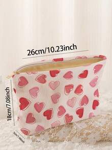 1pc Portable Heart Pattern Double-Sided Printed Zipper Cosmetic Bag, Multi-Functional Travel Toiletry Organizer - Multicolor - View 3