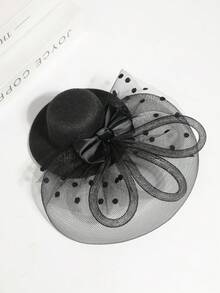 1顶黑色小帽子，配有网纱波点玫瑰花发夹，法式宴会装饰，头饰，迷你帽子，德比帽，迷你礼帽，迷你小圆帽 - xy6202 - 查看 1