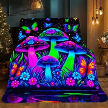 Glowing Mushrooms Printed Blanket. Soft And Warm Flannel Blanket Travel, Camping, Sofa, Livingroom, Couch, Chair, Bed. Family Or Friends 280GSM 4 Sizes Available (30x40in/40x50in/50x60in/60x80in) - Multicolor - View 1