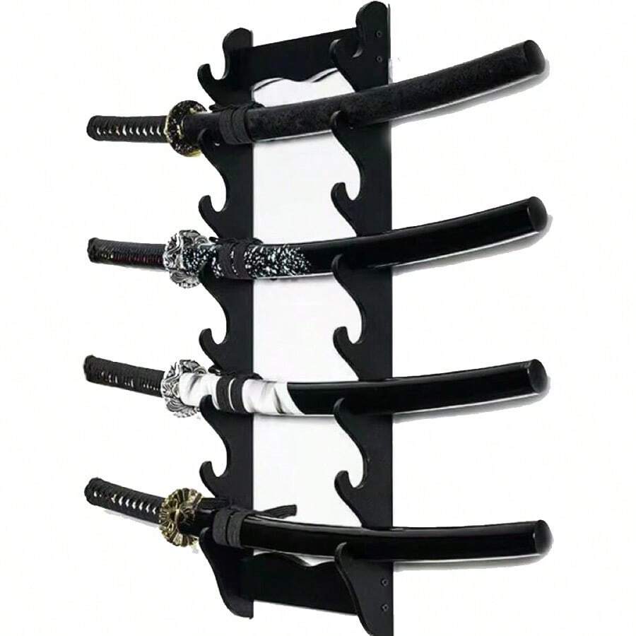 Sword Rack Wall Mount Holder 8 Tier Wooden Sword Stand Display Hanger For Katana Wakizashi Flute Fishing Rod Storage 8-Tier - Black - View 1