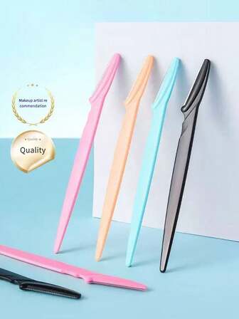 三件套彩色眉毛修剪器和剃须刀套装，包含眉毛修剪器和剃须刀、去角质工具和身体毛发修剪器，面部和眉毛修剪器套装，长柄刀片带精密保护盖，适合女性修眉，方便旅行携带。