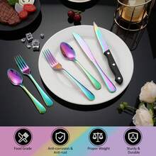 HANSMART 24-Piece Luxury Stainless Steel Cutlery Set - 5 Colors (Black, Silver, Gold, Rose Gold, Rainbow) With Mirror Finish, The Ultimate Set For Thanksgiving, Christmas & Luxury Parties | Premium Cyber Monday Gift For Wedding & Housewarming