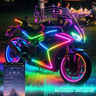 1 Set Of RGB Color Change Effect Motorcycle Decorative Atmosphere Light Kit, Wireless APP/Remote Control, 12V Hard Wiring Installation, Motorcycle Cool Decorative Neon Light Kit. (6 In 1)