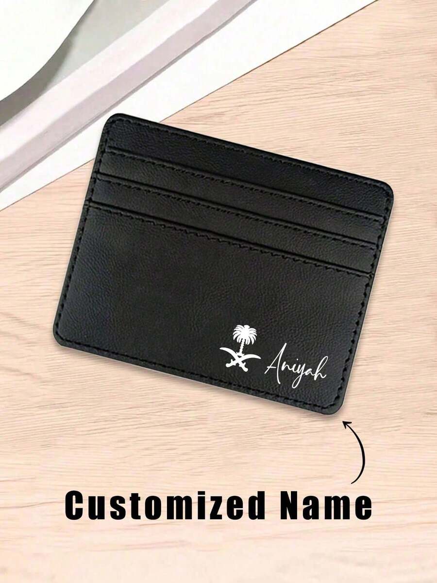 Customized Name Black Card Holder, Large Capacity, Compact Design, Multiple Card Slots, Small And Exquisite PU Leather Card Holder For Women, Unisex, Suitable For Daily Use, Dates, Birthdays, Holidays, Back To School, Summer, Beach, Travel, Commuting, Business, Students, Picnics, Camping, Grocery Shopping, Halloween Gift, Easter Gift. Minimalist RFID - Multicolor - View 1