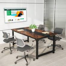 LITTLE TREE Rustic Black Modern Desk 63x31.5 Inch – Large Computer Workstation For Home Office, Study & Workspace - Brown - View 6
