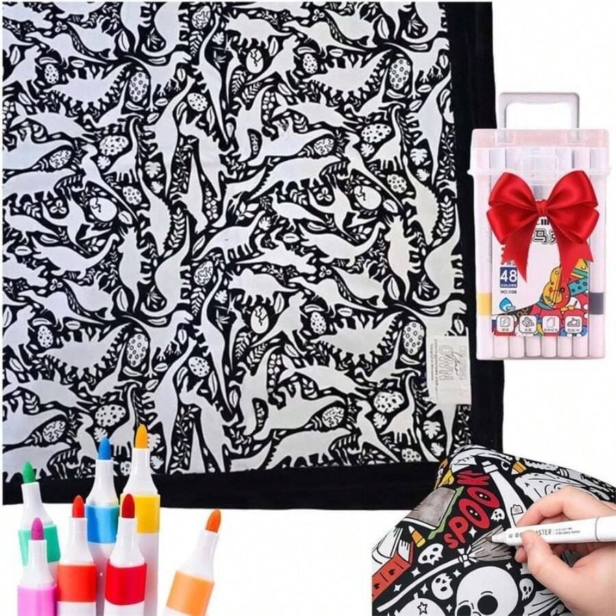 DIY Coloring Blanket With Markers - Color Your Own Blankets, Blanket Washable 1pcs - E-dinosaur+Marker - View 1