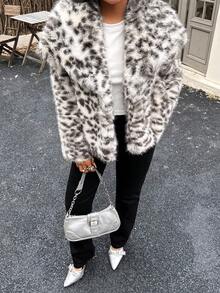 Seelio Autumn/Winter New Women's Fashion European & American Style Animal Print Faux Fur Jacket - Multicolor - View 8