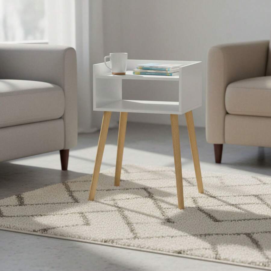 KIWI White, Black Or Natural Wood Bedside Table In Nordic Style With Drawer, Door Or Shelves, Side Table For Bedroom Or Living Room, Modern And Compact Nightstand For Home - White Shelves 40x30x60 cM - View 1