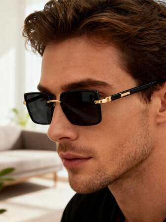 1 pièce Lunettes noires mode sans cadre rectangulaire, unisexe, convient pour un usage casual quotidien, les vacances, la photographie de rue, cadeau parfait