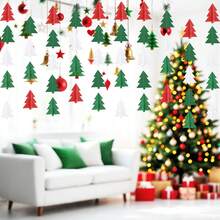 1 pieza Guirnalda de árbol de Navidad 3D - Decoraciones colgantes de fiesta rojas, blancas y verdes, bandera de papel festiva para el árbol de Navidad, decoración del hogar y la oficina para Navidad - Suministros de fiesta de Feliz Navidad