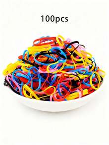 100/500/1000个/套 女士彩色发圈，迷你弹力发带，一次性小号橡皮筋，简约纯色发饰，日常使用，马尾辫，婚礼发型，发圈，发绳 - 彩虹色 - 查看 14