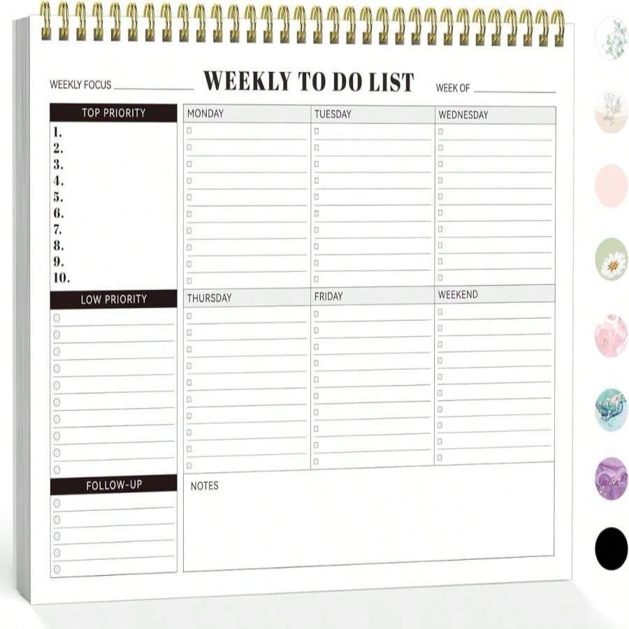 Forvencer Weekly To Do List Notepad With 52 Undated Sheets, 8.5" X 11" Undated Weekly Planner Notepad For Tasks &Amp; Goal Planning, Desk Weekly Planner Notepad For Office &Amp; School Teacher Supplies, Black - ColorC - View 1