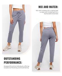 Autumn Winter Women's Pants With Deep Pockets 7/8 Stretch Ankle Sweatpants - 灰色 - 查看 6