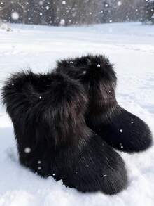 New Winter Warm Plush Faux Fur Snow Boots For Women - Dark Grey & Brown & Black Ankle Booties With Soft Lining, Cozy Slip-On Design For Cold Weather Outdoor & Indoor Wear Unisex Short Ankle Faux Raccoon Fur Snow Boots - Solid Classic Color, Super Smooth Fur Touches The Ground, Perfect For Christmas & Halloween,  Y2K Style! Y2K Fashion Men's & Women's Snow Boots - Faux Raccoon Fur, Silky Smooth Floor-Reaching Fur, Solid Classic Shade, Ideal For Christmas & Halloween! Short Ankle Unisex Snow Boots With Faux Raccoon Fur - Solid Classic Color, Ultra-Smooth Fur Hits The Ground, Must-Have For Christmas & Halloween, Edgy Y2K Vibe! Christmas & Halloween Essential Faux Raccoon Fur Snow Boots (Unisex) - Solid Classic Hue, Smooth Fur Touches The Floor, Stylish Y2K Look! Y2K Short Ankle Snow Boots For Men & Women - Faux Raccoon Fur, Super Smooth Floor-Length Fur, Solid Classic Color, Great For Christmas & Halloween Celebrations! - 黑色 - 查看 3
