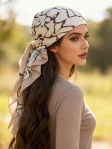 1-Piece Street Fashion Elegant Daily Women's Hairband Cracked Printed Scarf Warm Hairband Women's Headscarf Winter Hair Accessories - 卡其色 - 查看 1