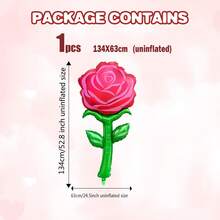 53英寸巨型玫瑰铝箔气球，适用于情人节、婚礼、订婚、周年纪念、生日、花卉主题派对装饰 - 紅色 - 查看 3