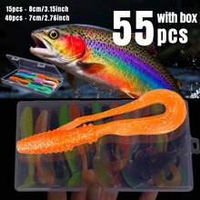 55pcs Fishing Soft Bait Multi-Color Worm Set With Storage Box, Threaded Lure Gear, Suitable For Bass, Fishing Tackle Kit, TPE Material, Interchangeable For Saltwater And Freshwater, Contained, Fishing Gear | Colorful Lures | Durable Fishing Gear - Multicolor - View 3