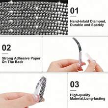 5pcs Shiny Rhinestone Crystal Car Tire Wheel Hub Stickers, Car Safety Warning Stripes, Wheel Rim Decorative Stickers, Women Car Accessories - one-size - View 4