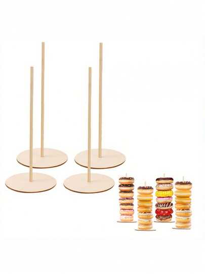 4 piezas Soporte de exhibición de donas de madera, Estante desmontable para exhibir donas y bagels, Adecuado para fiestas de cumpleaños, decoración de bodas y eventos
