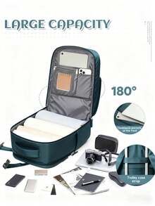 Mochila de viaje gran capacidad, aprobada para aerolínea como equipaje de mano, compartimento para laptop, diseño espacioso con múltiples bolsillos, ideal para negocios, universidad y fines de semana - Verde - Ver 4