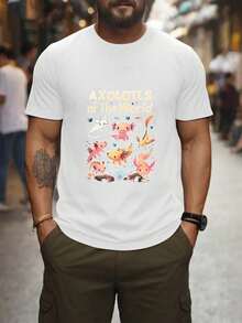 Axolotls Of The World Print Men's Fashion Comfy Breathable T-Shirt, New Casual Round Neck Short Sleeve Tee For Spring Summer Holiday Leisure Vacation Men's Clothing As Gift - White - View 2