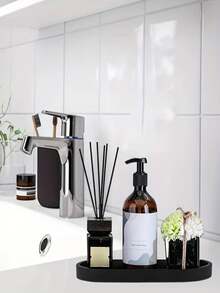 1/2 件装优雅黑色硅胶梳妆托盘 - 多功能浴室台面收纳盒，可用于展示洗漱用品、香水和珠宝，带有艺术图案，台面配件 | 时尚收纳盒 | 硅胶材质，浴室装饰及配件，浴室托盘 - 彩色 - 查看 9