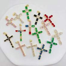 1pc Copper Micro-Inlaid Full Diamond Cross Pendant, Fashionable & Personalized Mini Charm For DIY Bracelet, Necklace, Earrings, Phone Chain, Versatile Handmade Accessory - Multicolor - View 1