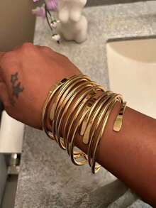 6-10-15pcs Gold Bohemian Style Metal Bracelet Set - Adjustable, Stackable, Suitable For Everyday Wear Or Special Occasions - Bộ vòng tay - Xem 4