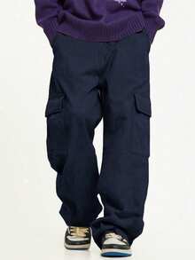 1 pièce Pantalon droit avec poches pour garçons adolescents/jeunes, vêtement de rue pour l'extérieur - Bleu azur - Voir 2