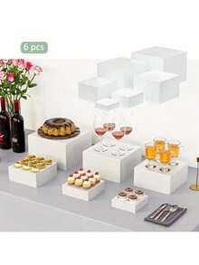 Senmeo 6-Piece Hollow Bottom Buffet Risers - Acrylic Food Display Stands | Christmas Dessert/Jewelry/Party Organizer Gift - 白色 - 查看 2