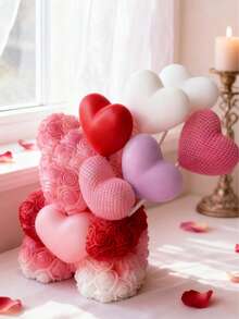 2件套可爱3D立体玫瑰泰迪熊硅胶模具套装 – 手捧爱心/条纹针织爱心设计，可重复使用，适用于DIY香薰蜡烛/石膏/树脂/陶瓷工艺品，是婚礼回礼/烛光晚餐装饰/乔迁新居的完美之选，也是DIY手工爱好者的理想之选。 - 白色 - 查看 4