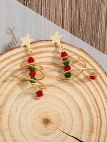 1 对圣诞树吊坠耳环，女士圣诞礼物 - 彩色 - 查看 2