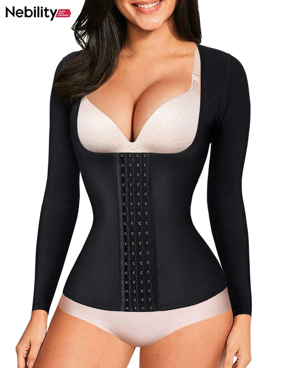 Nebility Faja Women's Shapewear Has Long Sleeves, Cinched Waist And Girdles, The Fabric Is Comfortable, Soft And Skin-Friendly, And The Waist Breasted Design Is Easy To Put On And Take Off, Which Can Be Worn In Spring, Summer, Autumn And Winter, Suitable For Daily Outing - màu đen - Xem 1