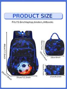 1 Set Football Graphic Backpack Set, Large Capacity Lightweight Student Backpack, Adjustable Shoulder Straps, Fashion Multi-Compartment Laptop Bag, Suitable For School And Daily Use - Blue - View 3