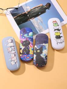 1pc Creative Cute Cat Print Eyeglass Case, Portable Crush-Resistant Hard Shell Sunglasses Case, Faux Leather Sunglasses Storage Box, Protective, Classic Sunglasses Elastic Opening Portable Storage Bag, High-Quality Cream-Colored PU Leather Glasses Case, Unisex, High Cost-Performance Vintage Prescription Glasses & Sunglasses Storage Box, Ideal Gift Set For Friends On Halloween, Christmas And Other Holidays - Multicolor - View 6