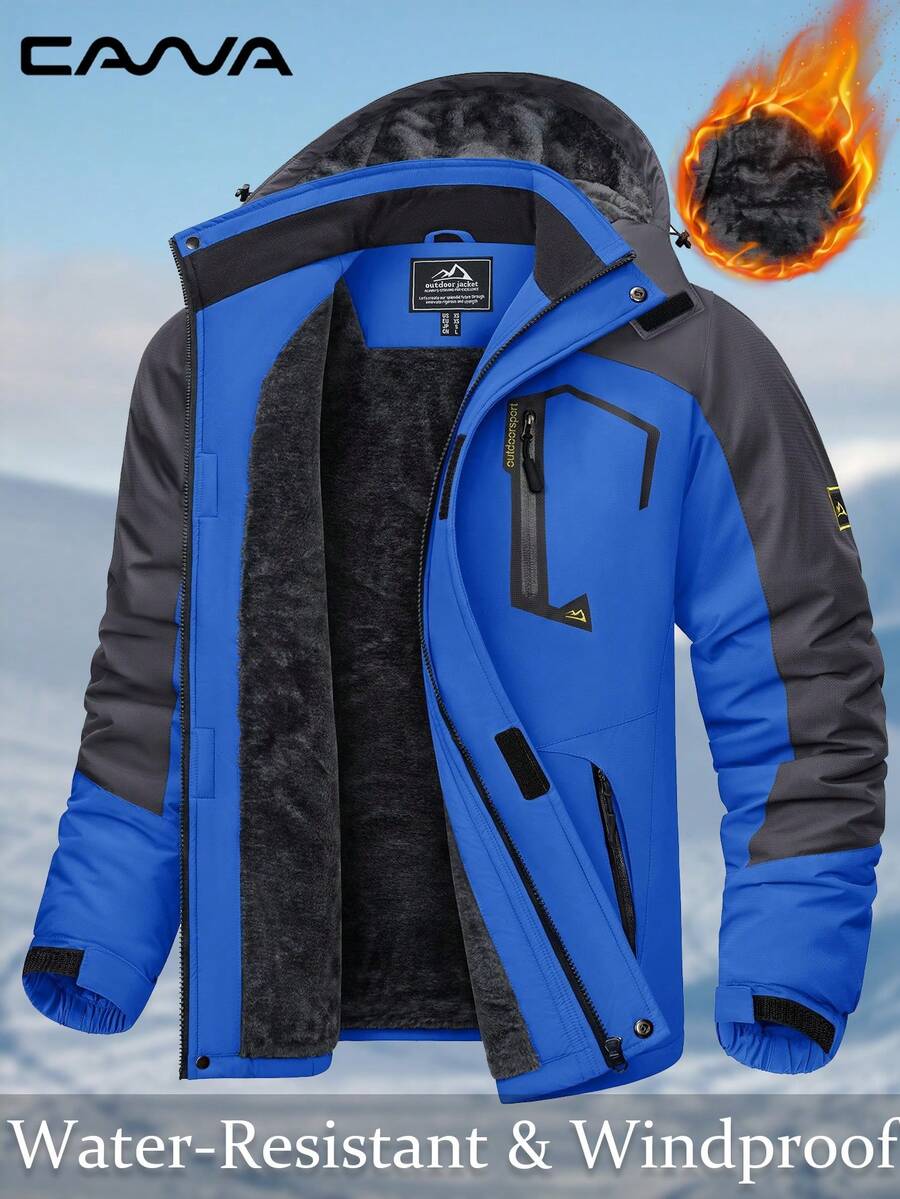 Cavva 男士冬季保暖防水防风多口袋滑雪外套，适合徒步、露营、登山、滑雪等户外活动。 - 藍色 - 查看 1