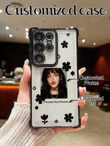 Customizable 4-Corner Anti-Drop Phone Case With Personalized Photo, Text, Floral Design, Compatible With Apple 17, 16, 15, 14, 13, 12, 11 Pro Max Mini X XS XR 6 7 8 Plus, Galaxy S25 Ultra, S24 FE, S23+, Suitable As Surprise Gift For Family, Friends, Lover On Halloween, Mother's Day, Anniversary, Birthday, Christmas, Father's Day, Easter, Valentine's Day - Black - View 3