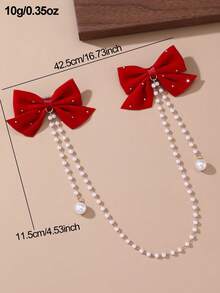 1件装女士时尚优雅红色水晶蝴蝶结仿珍珠链条蝴蝶发夹，适合日常佩戴、新年、情人节、派对、聚会、外出、头部装饰、女士发饰、发夹 - 紅色 - 查看 7