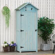 Outsunny Garden Storage Shed With Shelves And Windows, 77 X 54.2 X 179 Cm, Wood In Light Blue And Green, Asphalt Roof For Garden And Patio On Site - 1 - View 2