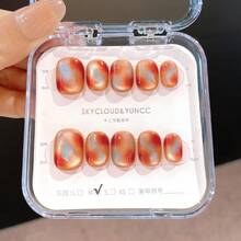 10片手工制作美甲贴片，秋冬美甲，圆形美甲，秋季美甲，按压式美甲，短款按压式美甲，假指甲，短款美甲，亚克力按压式美甲，手工制作，可拆卸可重复使用 - 彩色 - 查看 13