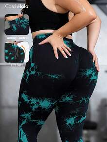 سروال رياضي مطبوع بطريقة الصبغ بالربط، خصر عالي، تحكم في البطن، مقاوم للاحتكاك، مطاطي عالي، رافع للأرداف، مناسب للجيم والرياضة واللبس اليومي - متعدد الألوان - مشاهدة 6