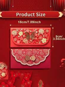 3/5/10个装中国风艺术红包，礼品红包，现金/礼金红包，花卉蝴蝶图案，哑光自封口 - 适用于婚礼、订婚、情人节、乔迁、农历新年、办公用品等场合，两种款式混装发货 - 彩色 - 查看 6