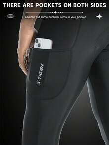 X-TIGER Men's Cycling Pants With Thermal Lined, Elastic Comfort, Pockets For Storage, Men's Fleece Sports Pants, Winter Long Pants, Suitable For Outdoor Sports And Casual Wear, Featuring Anti-Slip Strips And 5D Pads - Black - View 5